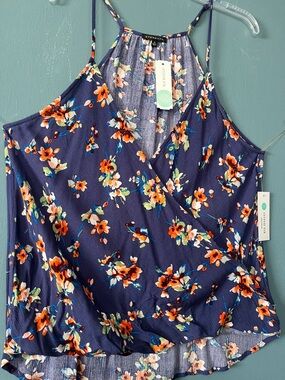 Staccato Navy Floral Wrap-Front Halter Camisole